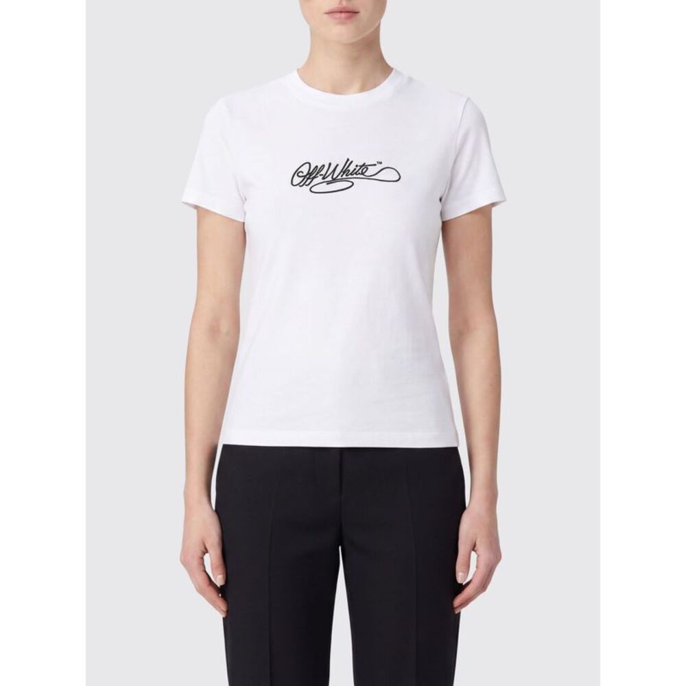 Off-White Women Off-White Slim Fit Cotton T-Shirt With Contrast Logo Print